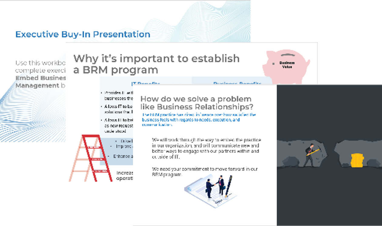 Sample of Info-Tech's key deliverable, the Executive Buy-In and Communication Presentation Template.